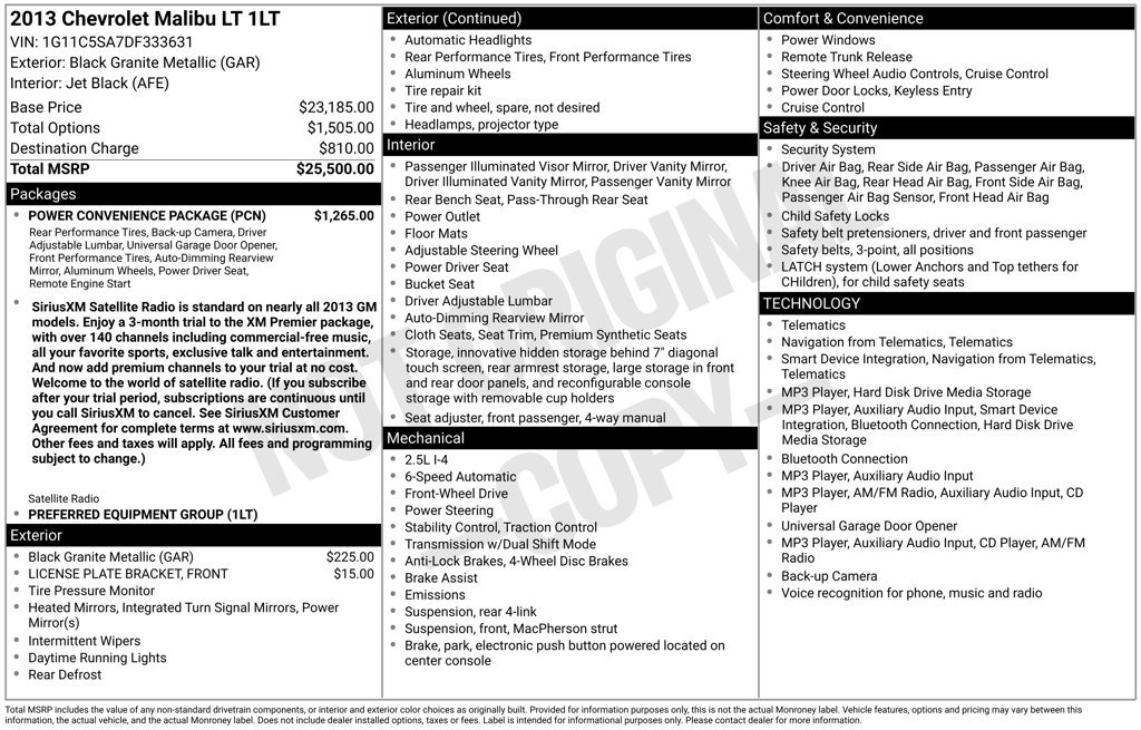 Used 2013 Chevrolet Malibu LT w/ Power Convenience Package FWD image 2