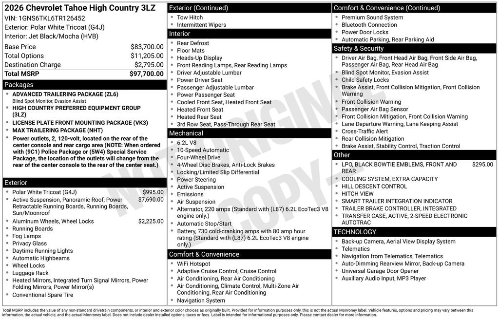 New 2026 Chevrolet Tahoe High Country AWD/4WD image 4