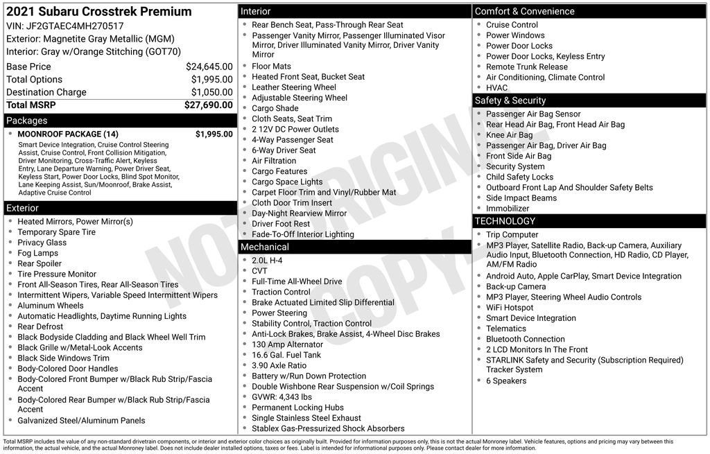 Used 2021 Subaru Crosstrek 2.0i Premium w/ Moonroof Package image 17