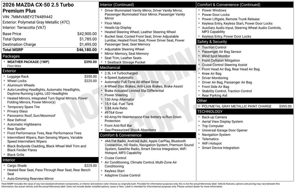 New 2026 MAZDA CX-50 2.5 Turbo w/ Weather Package AWD/4WD image 6