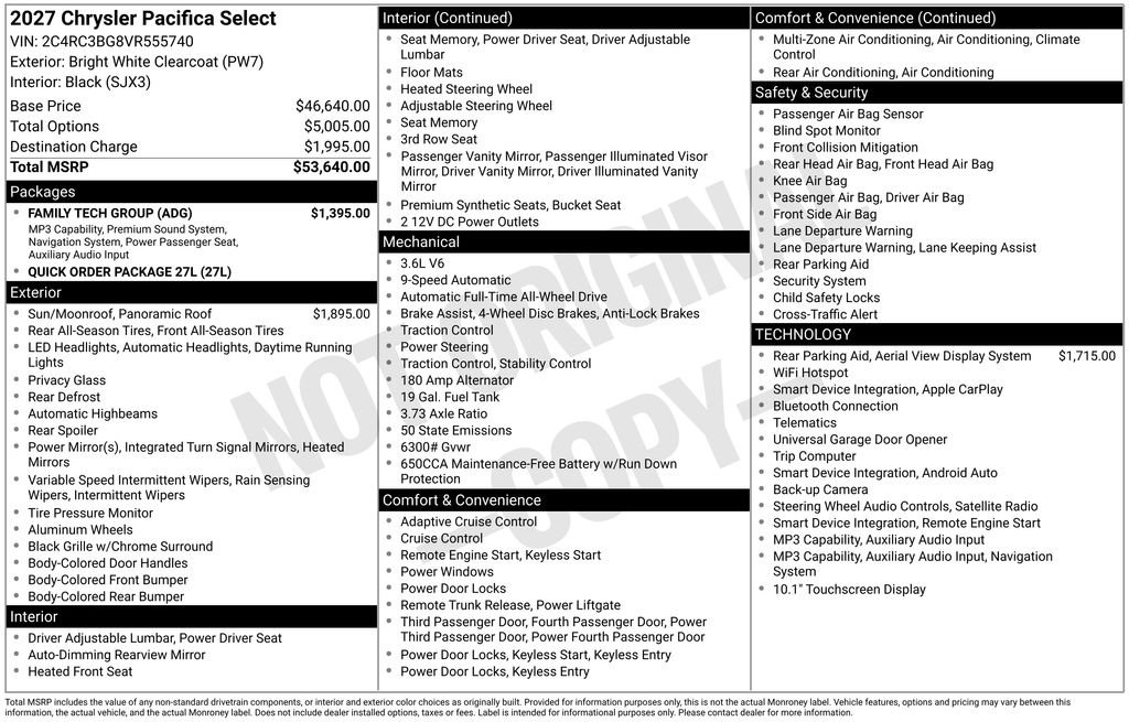 New 2027 Chrysler Pacifica Select w/ Family Tech Group AWD/4WD image 10