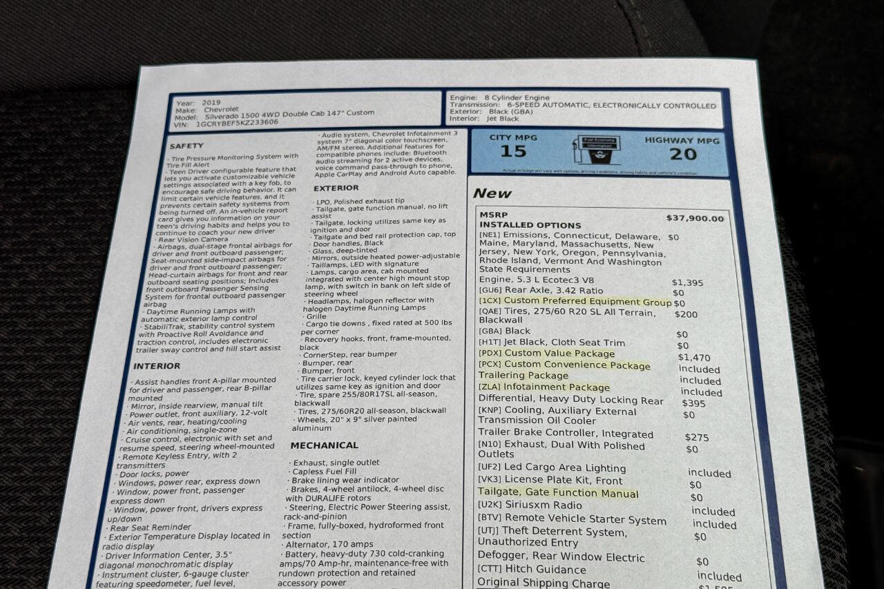 Used 2019 Chevrolet Silverado 1500 Custom w/ Custom Value Package AWD/4WD image 32