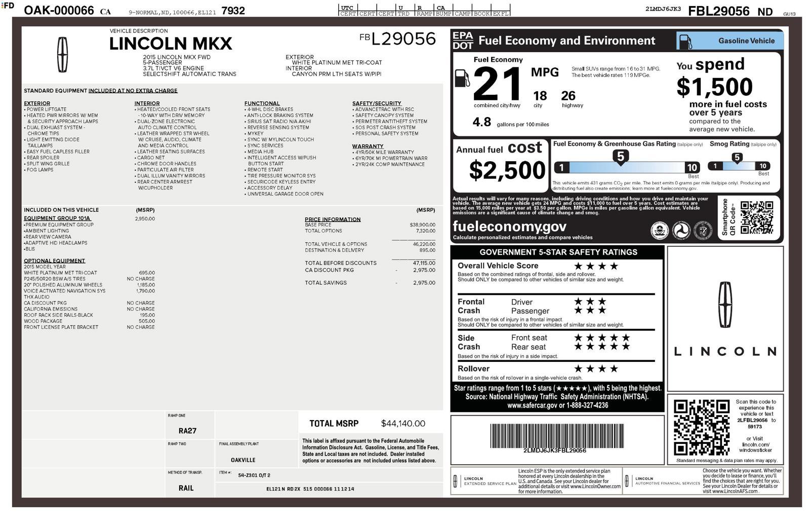 Used 2015 Lincoln MKX FWD w/ Equipment Group 101A image 36