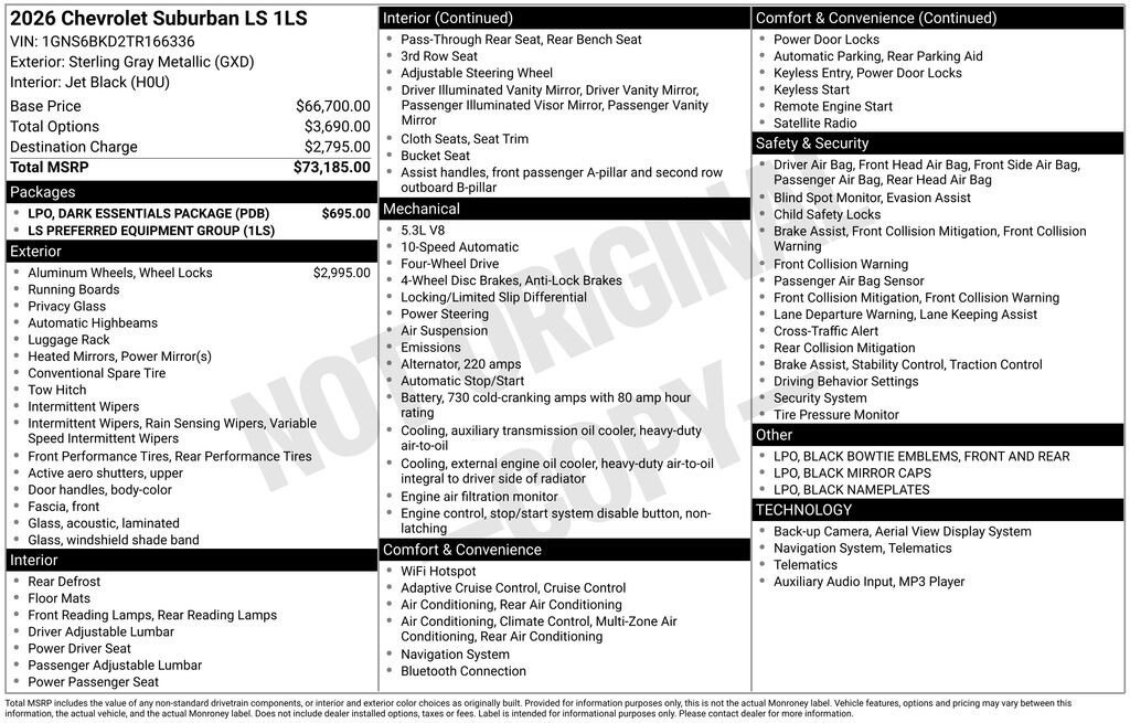 New 2026 Chevrolet Suburban LS w/ LPO, Dark Essentials Package image 11