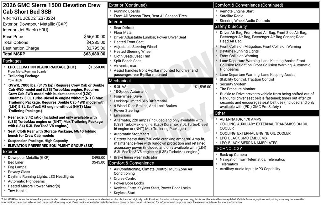 New 2026 GMC Sierra 1500 Elevation w/ LPO, Elevation Black Package AWD/4WD image 4