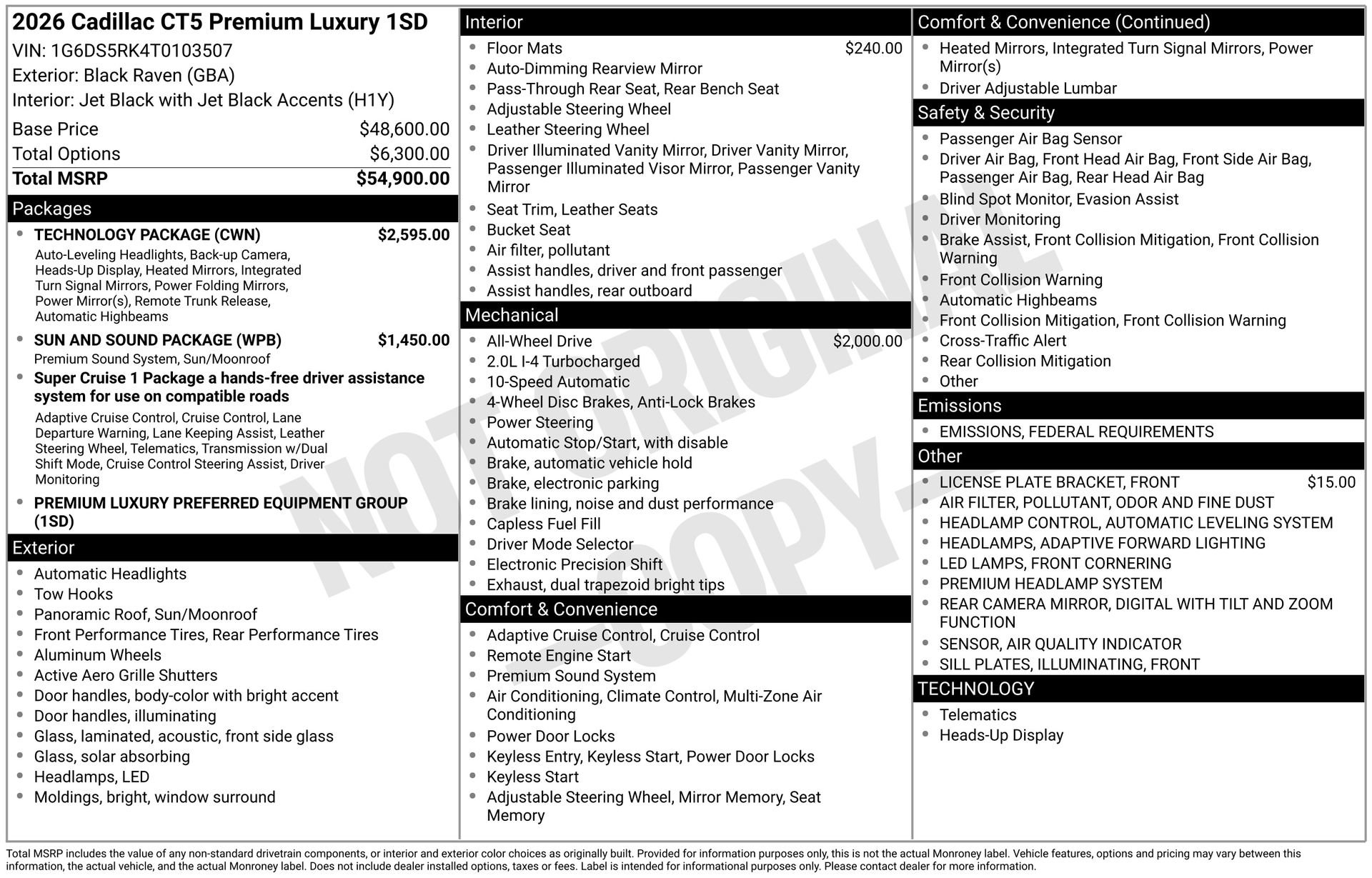 New 2026 Cadillac CT5 Premium Luxury w/ Technology Package