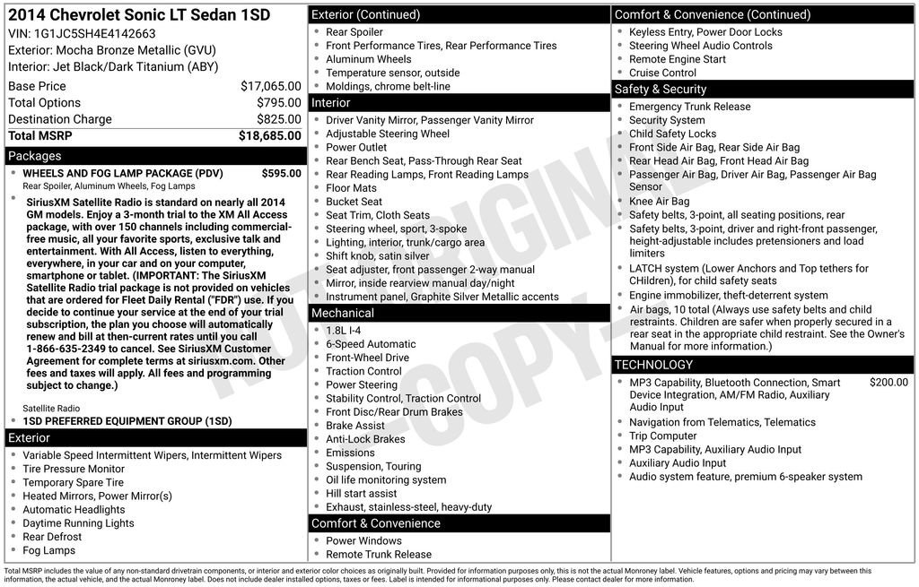 Used 2014 Chevrolet Sonic LT w/ Wheels and Fog Lamp Package FWD image 3