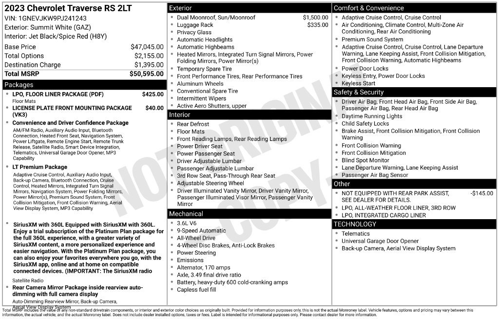 Certified 2023 Chevrolet Traverse RS w/ LPO, Floor Liner Package AWD/4WD image 32