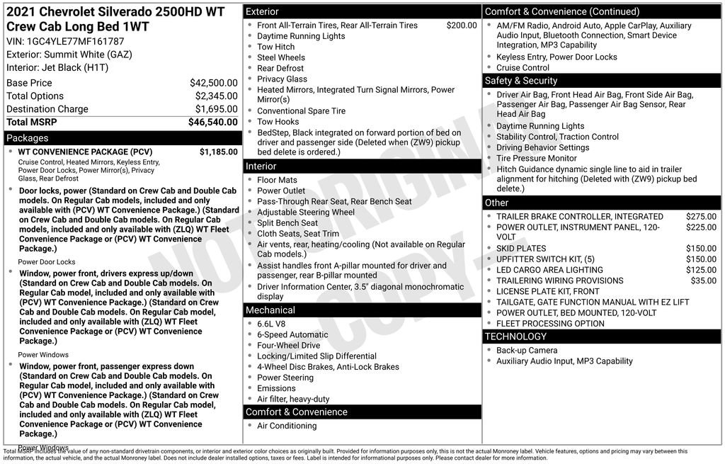 Used 2021 Chevrolet Silverado 2500 W/T w/ WT Convenience Package AWD/4WD image 3