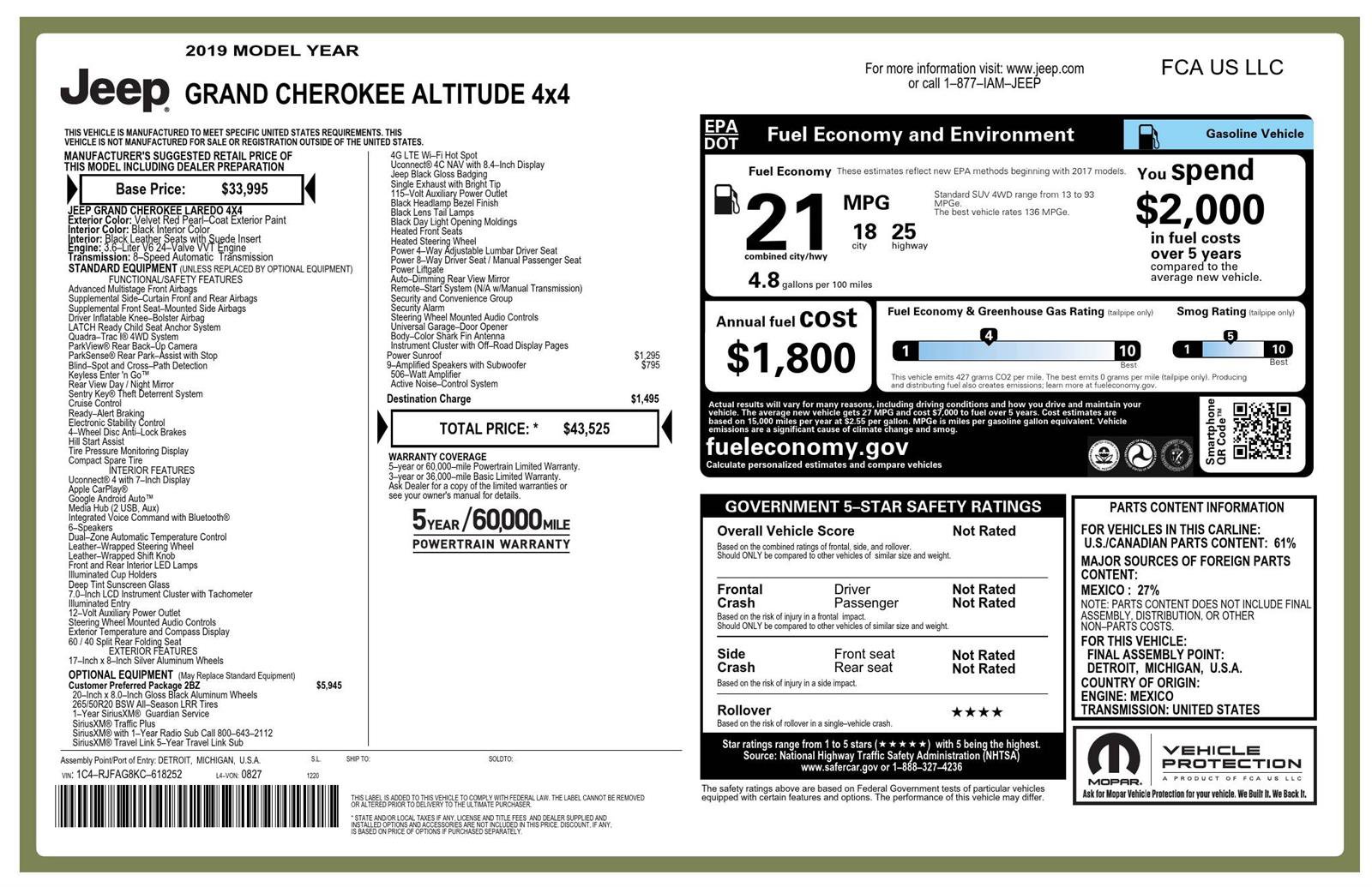Used 2019 Jeep Grand Cherokee Altitude AWD/4WD image 4