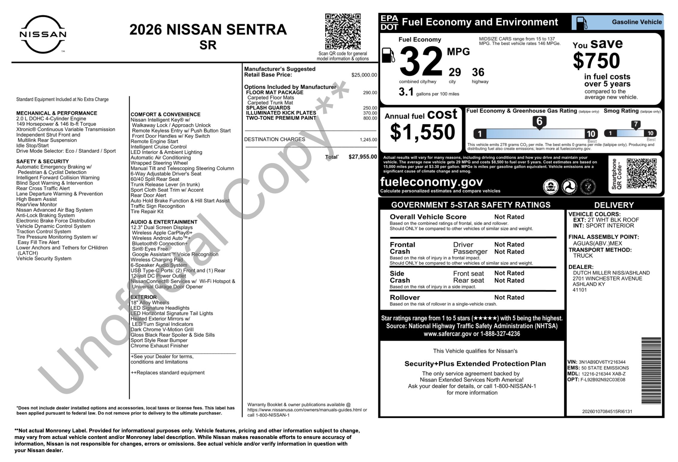 Used 2026 Nissan Sentra SR w/ Floor Mat Package FWD image 2