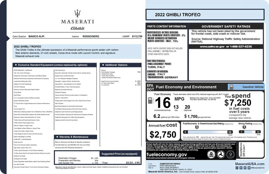 Certified 2022 Maserati Ghibli Trofeo RWD image 14