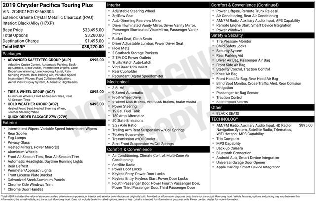 Used 2019 Chrysler Pacifica Touring Plus w/ Advanced Safetytec Group FWD image 36