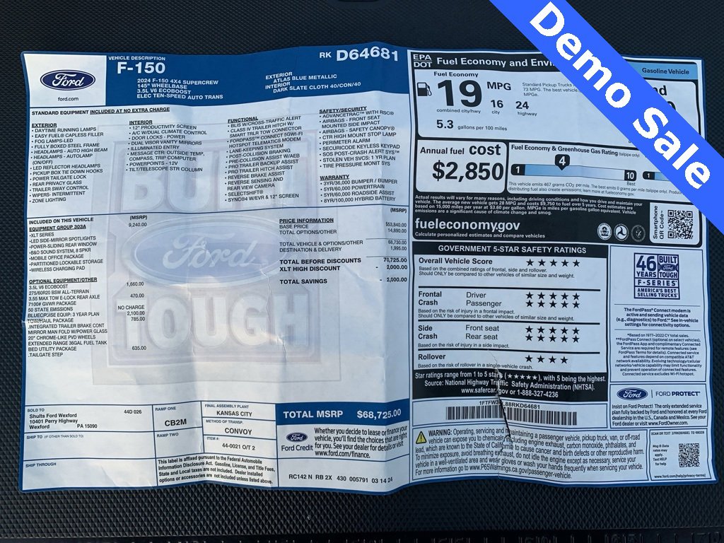 New 2024 Ford F150 XLT w/ Equipment Group 303A High image 52