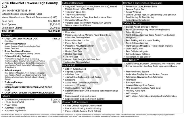 New 2026 Chevrolet Traverse High Country w/ LPO, Floor Liner Package AWD/4WD image 33