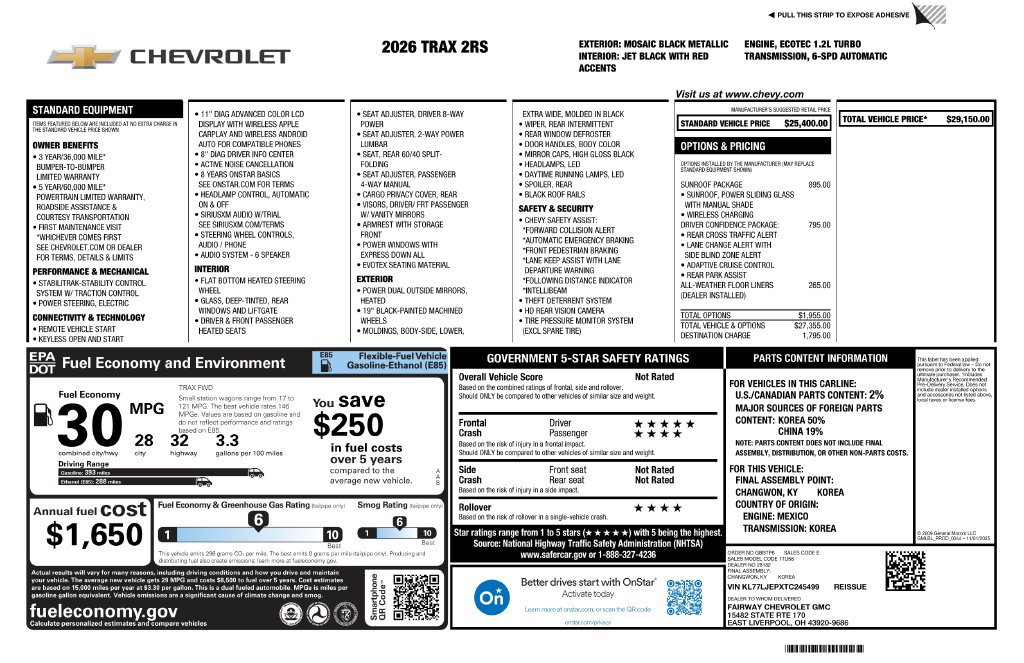New 2026 Chevrolet Trax RS w/ Sunroof Package FWD image 4