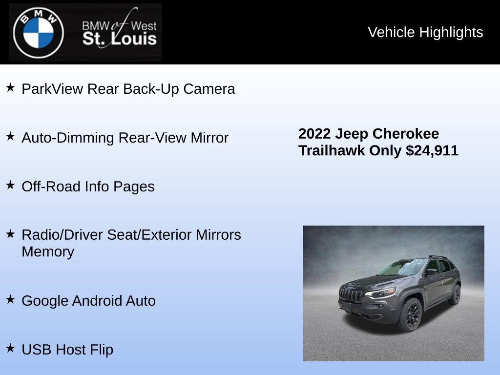 Used 2022 Jeep Cherokee Trailhawk w/ Sound & Nav Group AWD/4WD image 31