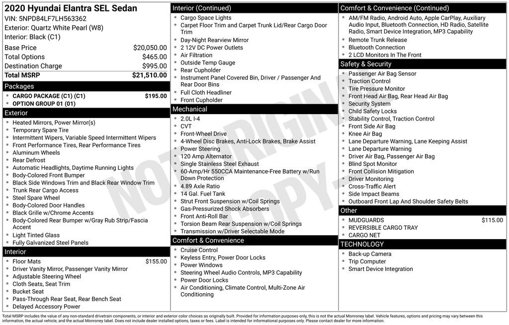 Used 2020 Hyundai Elantra SEL w/ Cargo Package (C1) FWD image 30