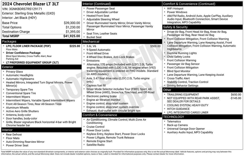 Used 2024 Chevrolet Blazer LT w/ LPO, Floor Liner Package image 2