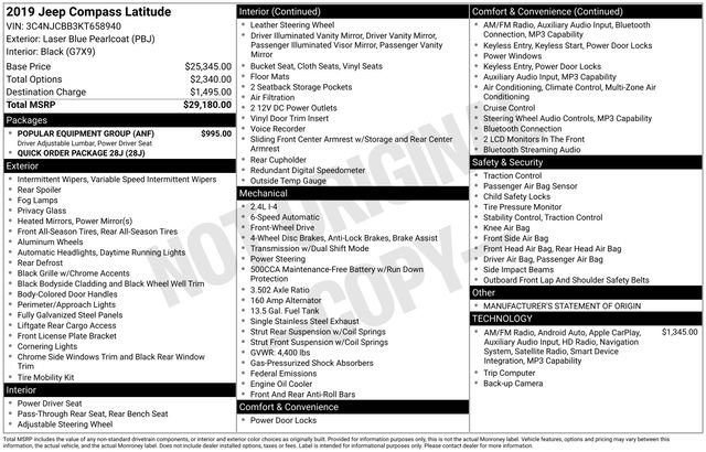 Used 2019 Jeep Compass Latitude w/ Popular Equipment Group FWD image 34