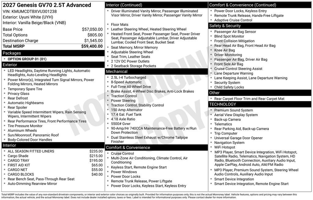 New 2027 Genesis GV70 2.5T Advanced AWD/4WD image 8
