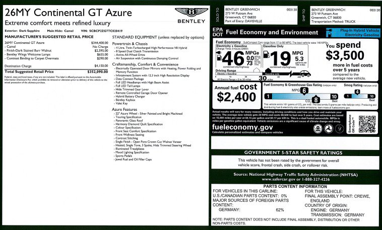 New 2026 Bentley Continental GT Azure AWD/4WD image 27