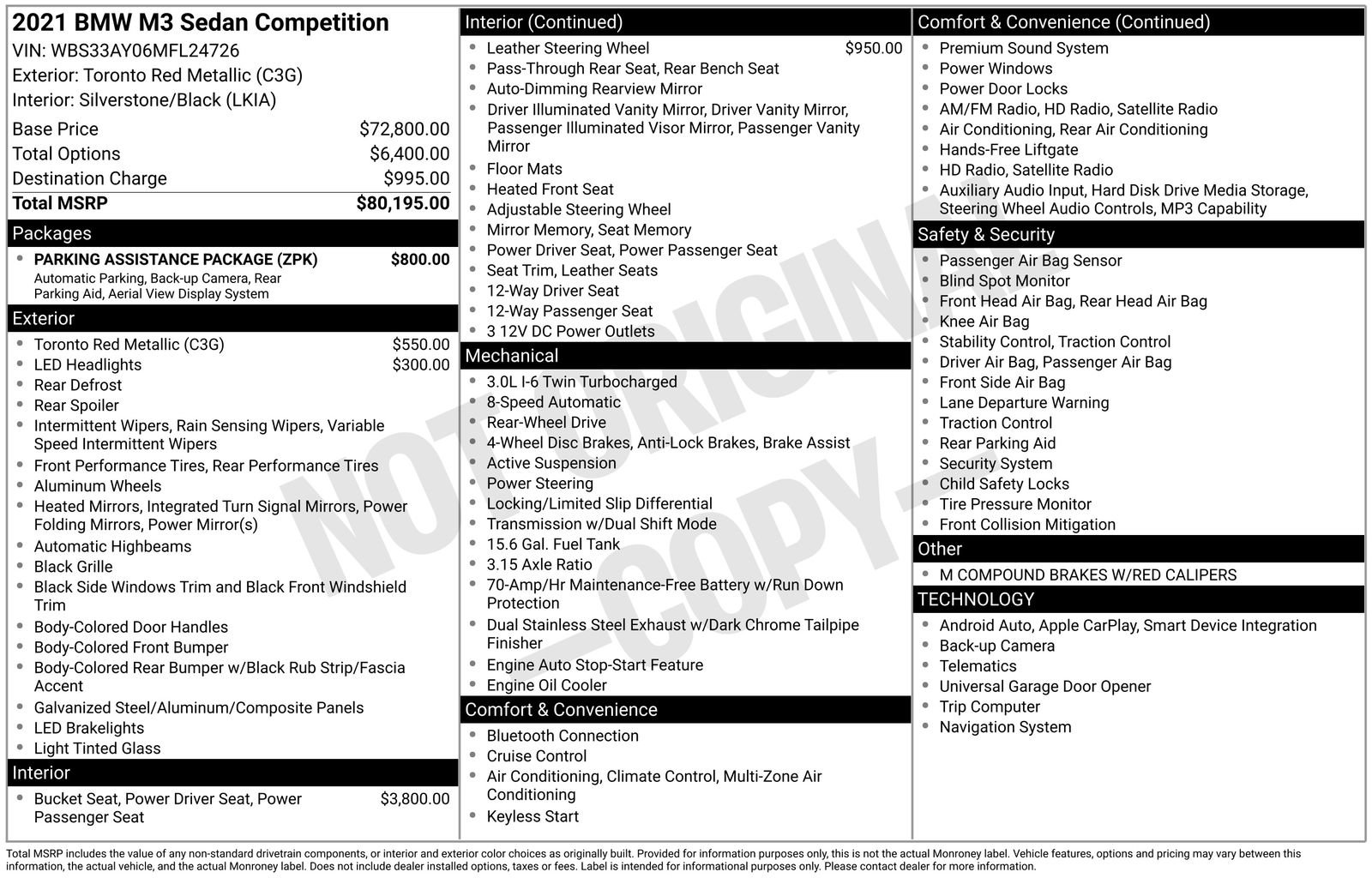 Used 2021 BMW M3 Competition w/ Parking Assistance Package RWD image 28