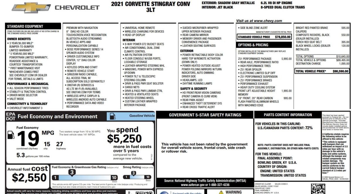 Used 2021 Chevrolet Corvette Stingray Premium Conv w/ Z51 Performance Package RWD image 12