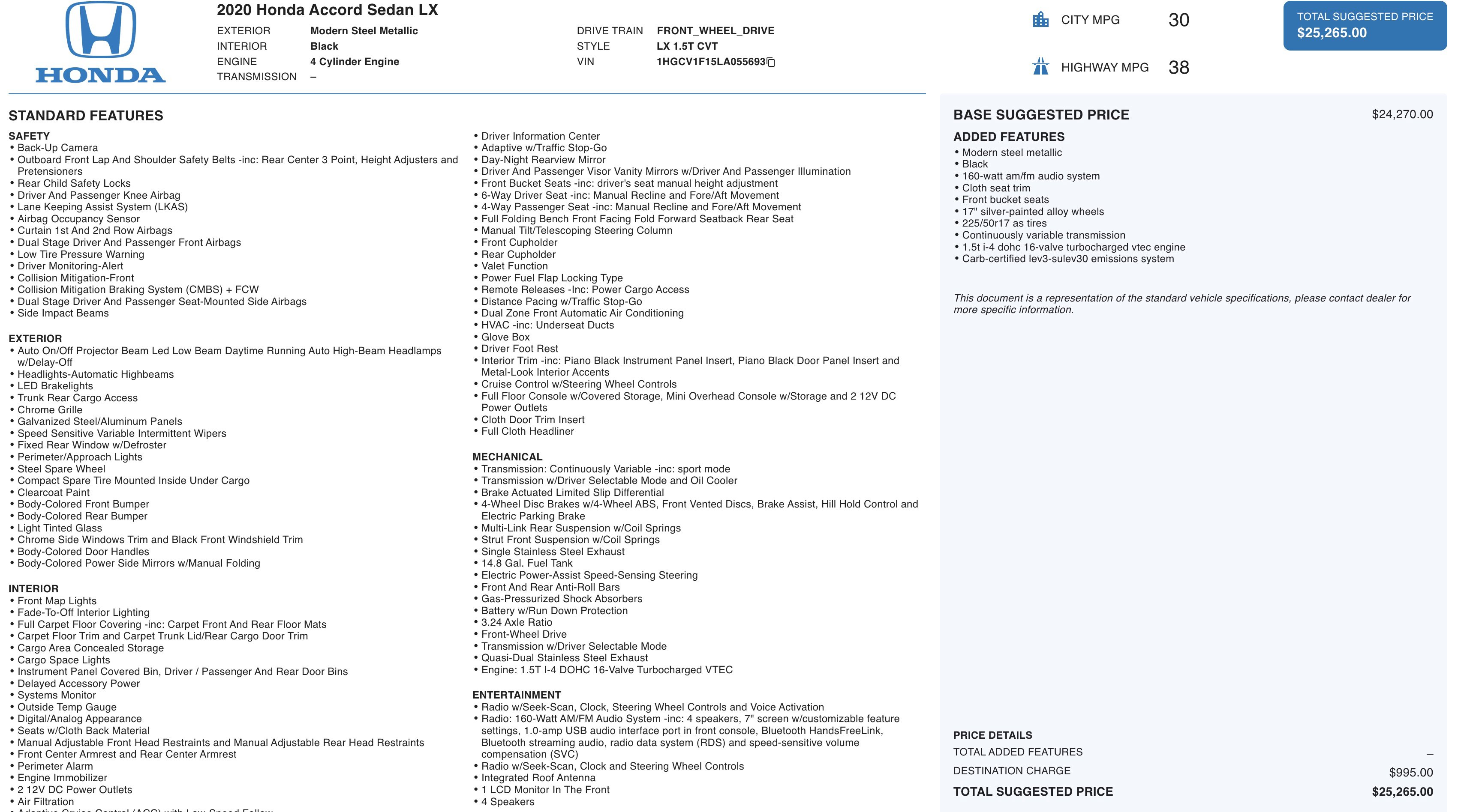 Used 2020 Honda Accord LX image 2