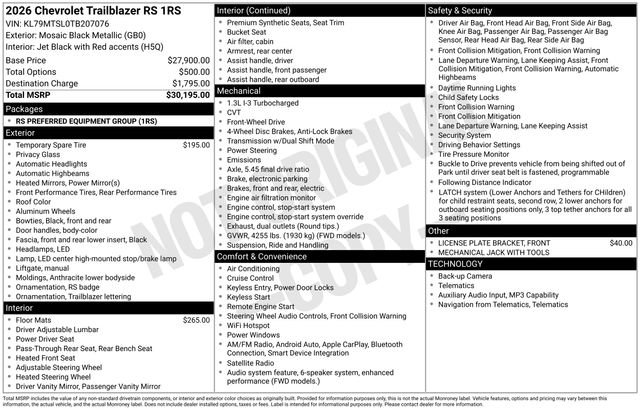 New 2026 Chevrolet TrailBlazer RS FWD image 16