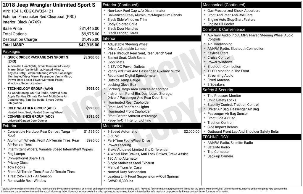 Certified 2018 Jeep Wrangler Unlimited Sport S image 41