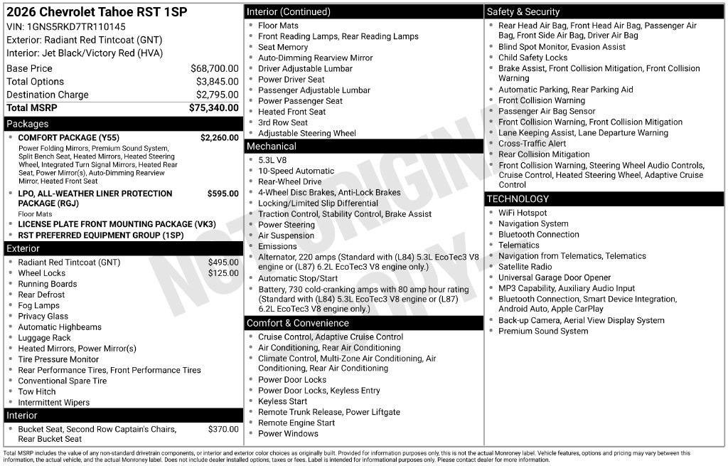 Used 2026 Chevrolet Tahoe RST w/ Comfort Package RWD image 39