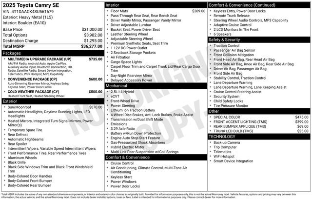Used 2025 Toyota Camry SE w/ Multimedia Upgrade Package FWD image 18