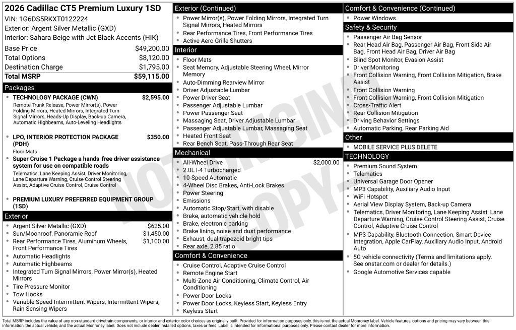 New 2026 Cadillac CT5 Premium Luxury w/ Technology Package AWD/4WD image 27