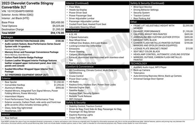 Used 2023 Chevrolet Corvette Stingray Premium Conv w/ Battery Protection Package image 34