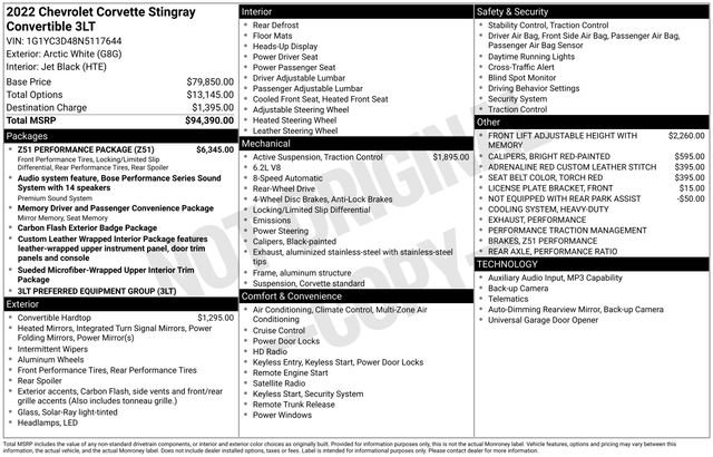 Used 2022 Chevrolet Corvette Stingray Premium Conv w/ Z51 Performance Package RWD image 7