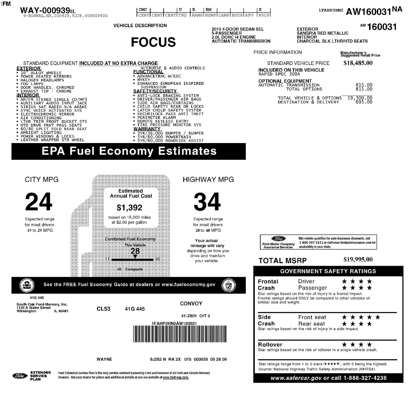 Used 2010 Ford Focus SEL
