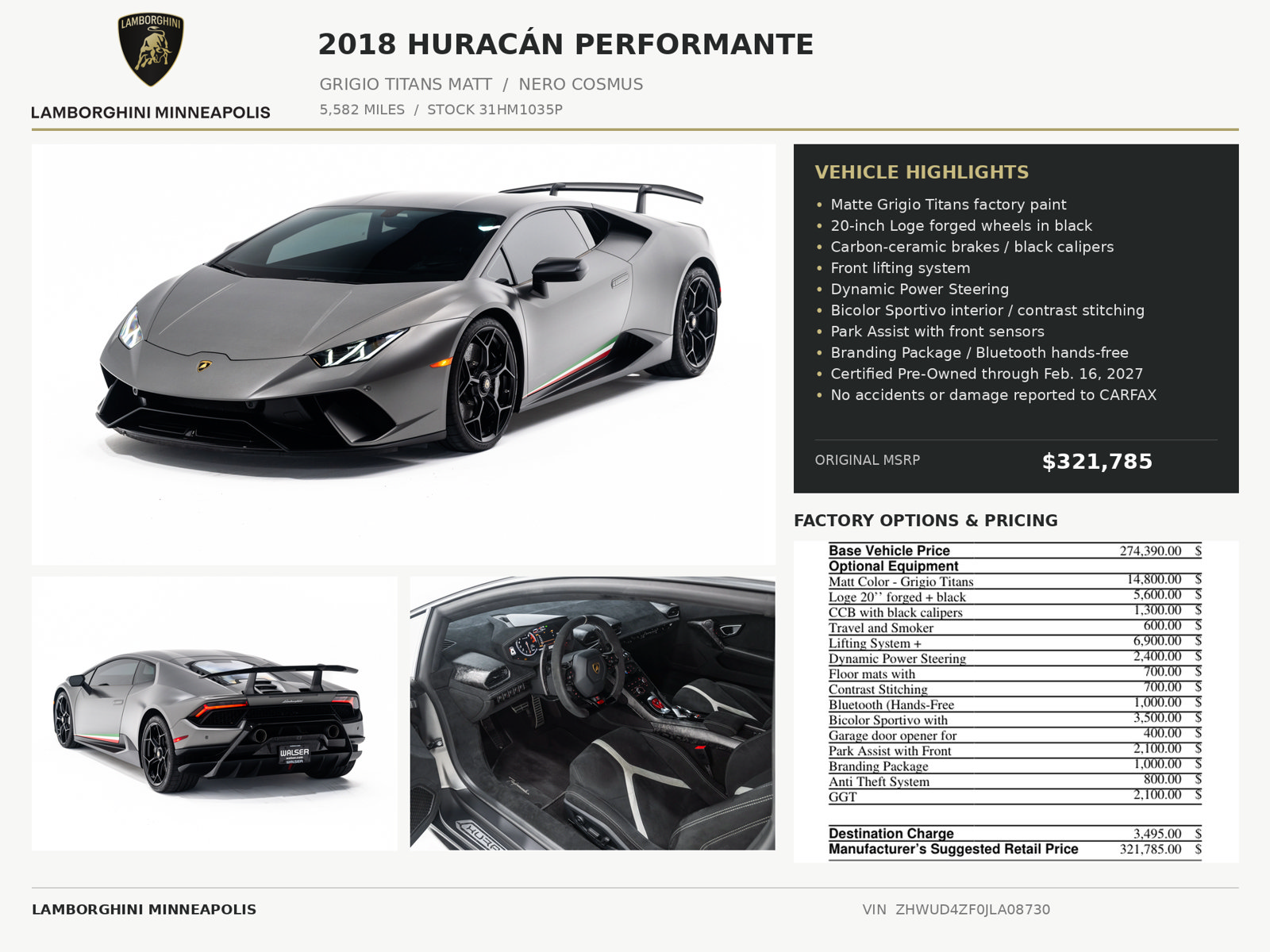 Used 2018 Lamborghini Huracan Performante AWD/4WD image 2