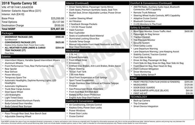 Used 2018 Toyota Camry SE w/ Moonroof Package FWD image 15