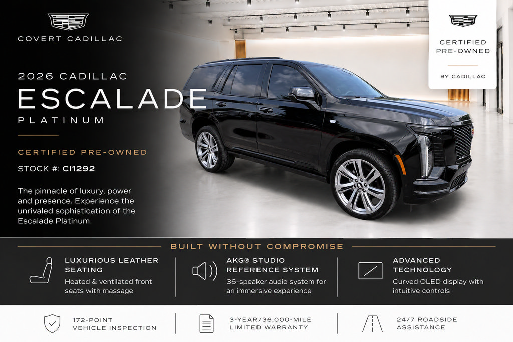 Certified 2026 Cadillac Escalade Platinum Sport w/ LPO, Floor Liner Package AWD/4WD 360° Tour
