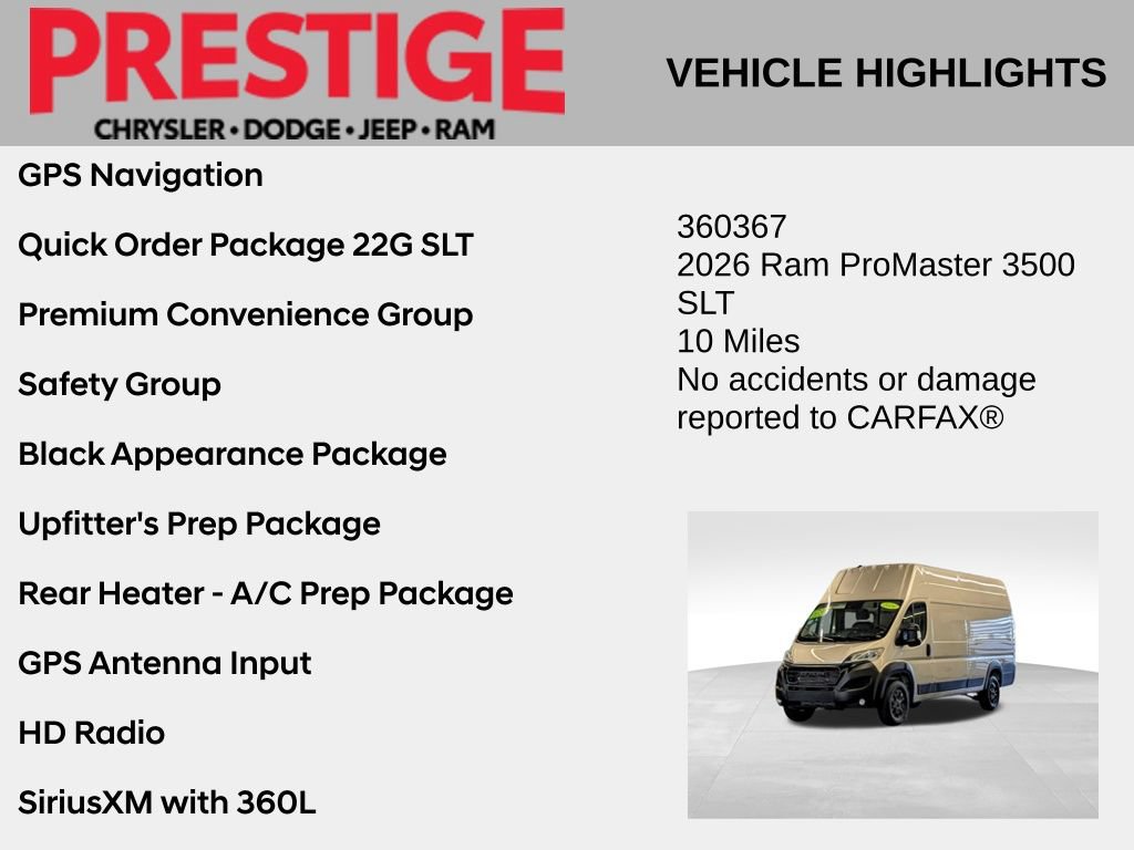 Used 2026 RAM ProMaster 3500 w/ Quick Order Package 22G SLT FWD image 2