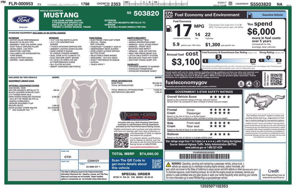 Used 2025 Ford Mustang Dark Horse w/ Dark Horse Handlin Package RWD image 46