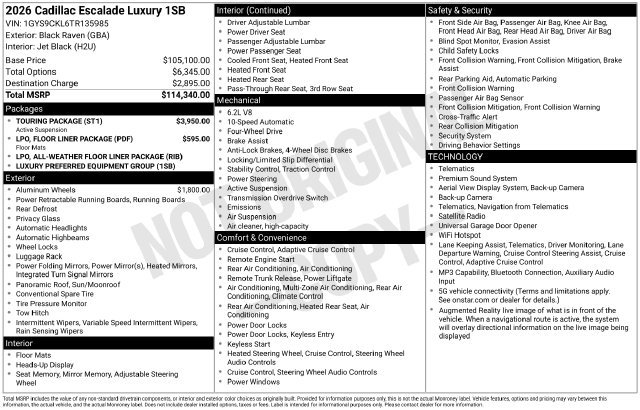 Certified 2026 Cadillac Escalade Luxury w/ Touring Package AWD/4WD image 37