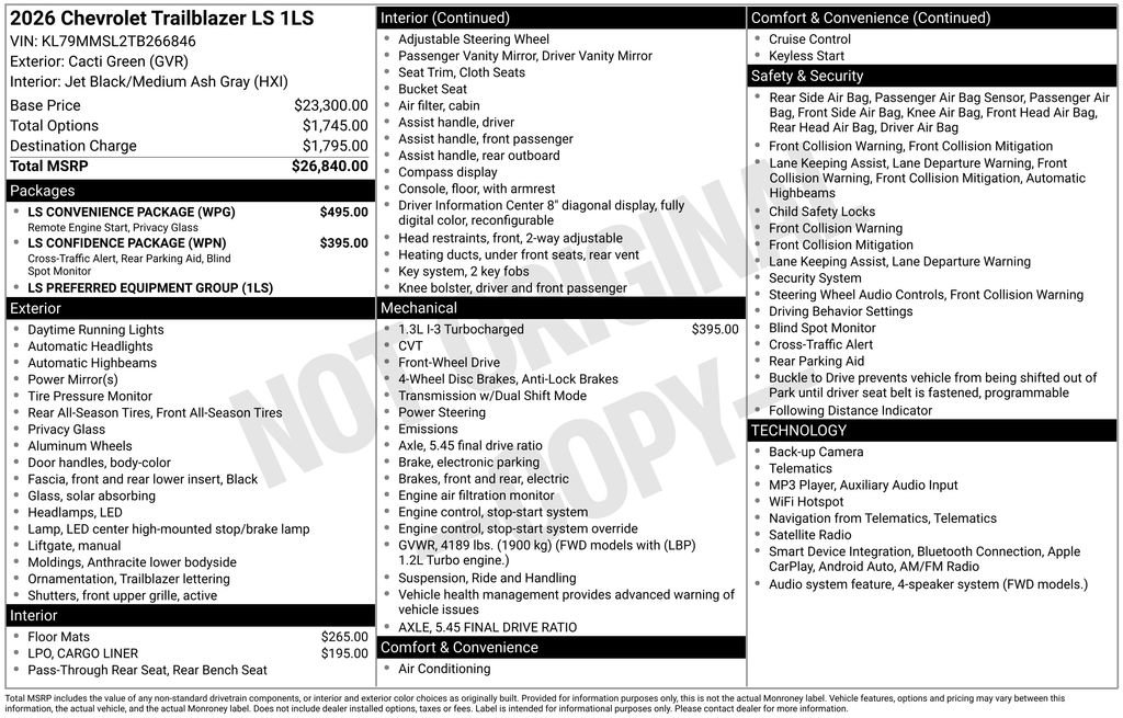 New 2026 Chevrolet TrailBlazer LS w/ LS Convenience Package FWD image 48