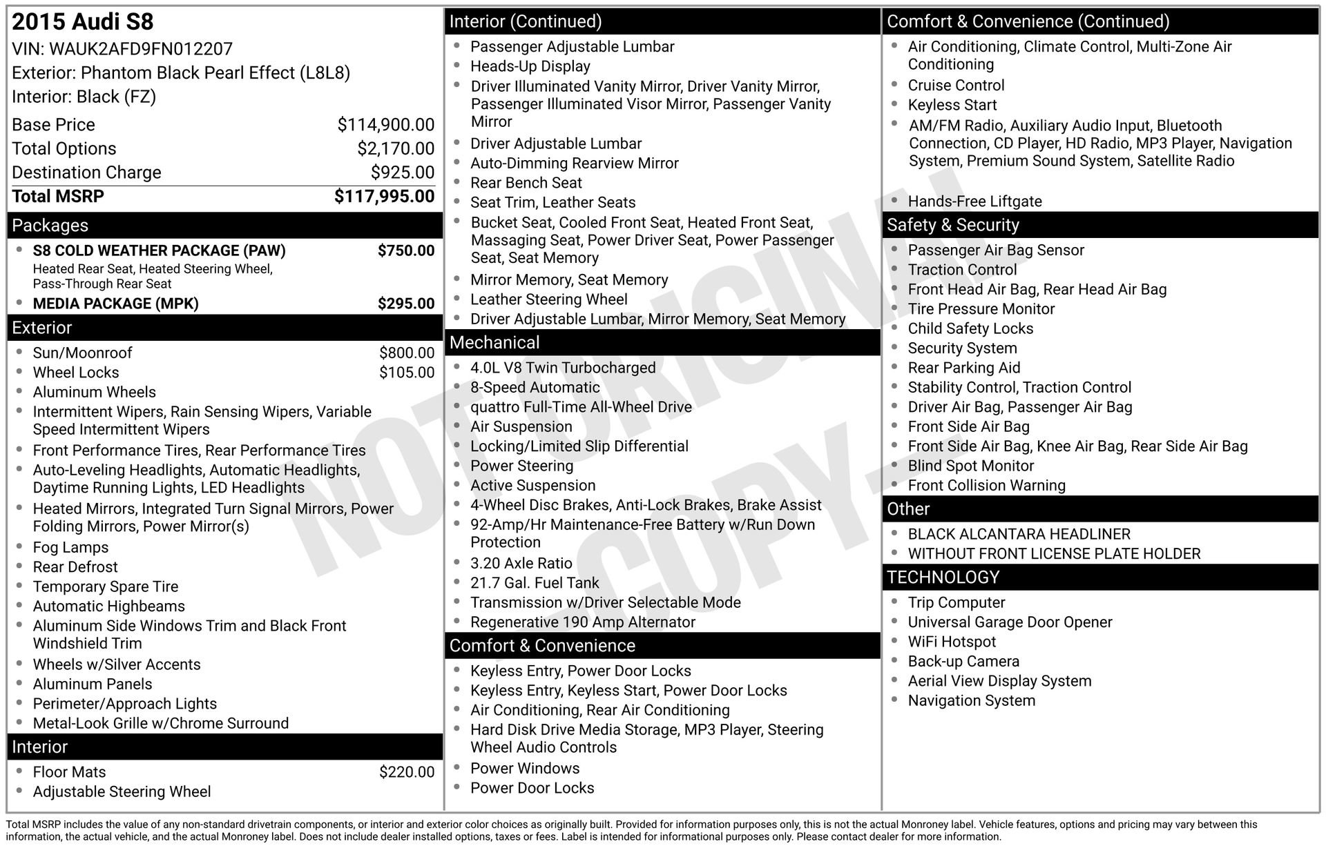 Used 2015 Audi S8 w/ S8 Cold Weather Package image 3