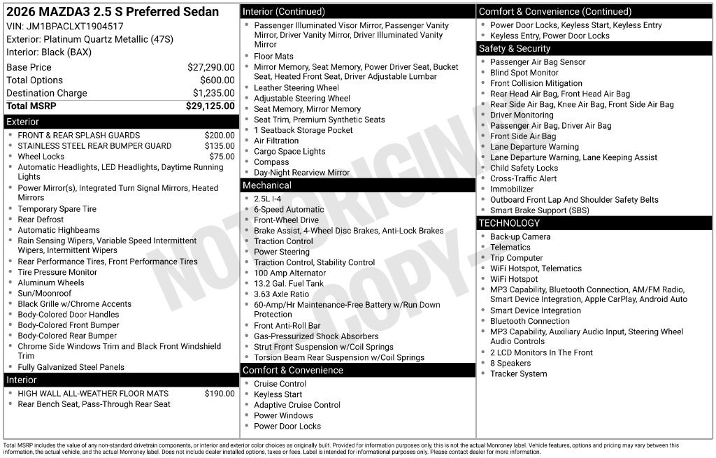 New 2026 MAZDA MAZDA3 2.5 S Sedan w/ Preferred Pkg FWD image 21