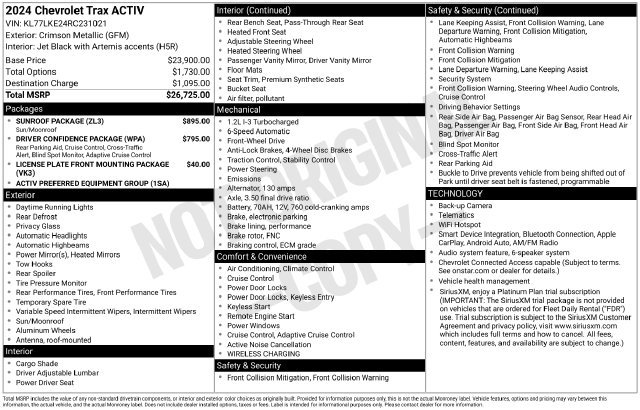 Used 2024 Chevrolet Trax ACTIV w/ Sunroof Package FWD image 43