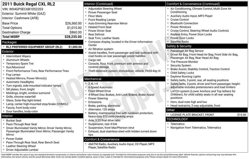 Used 2011 Buick Regal CXL w/ RL2 Preferred Equipment Group image 6