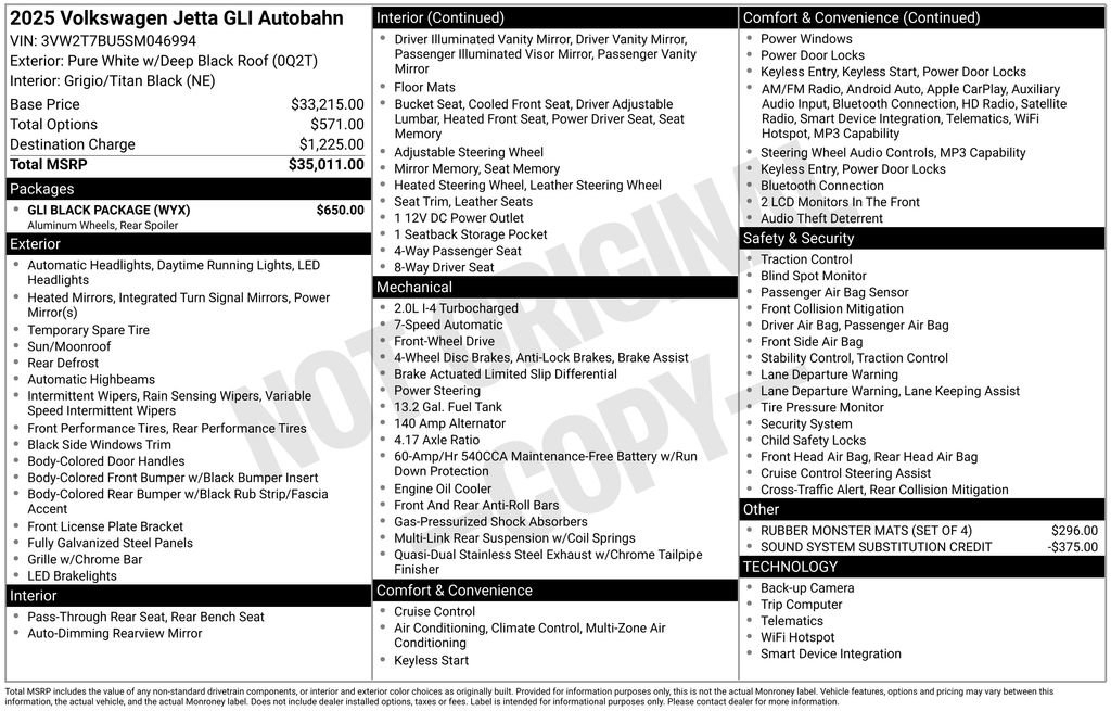 Certified 2025 Volkswagen Jetta GLI Autobahn w/ GLI Black Package image 34