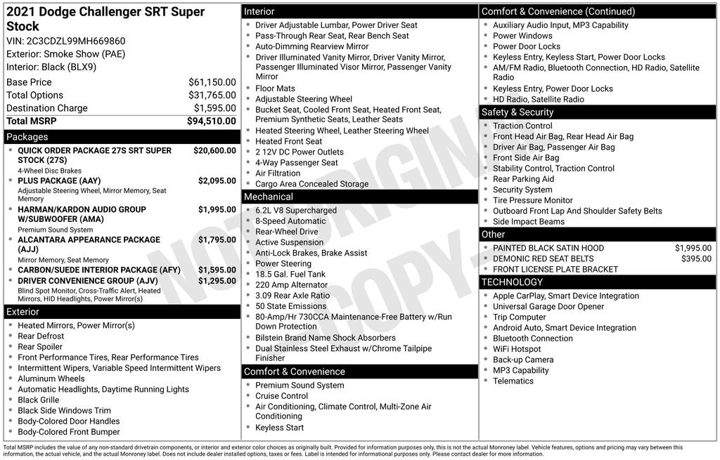 Used 2021 Dodge Challenger SRT Super Stock RWD image 6